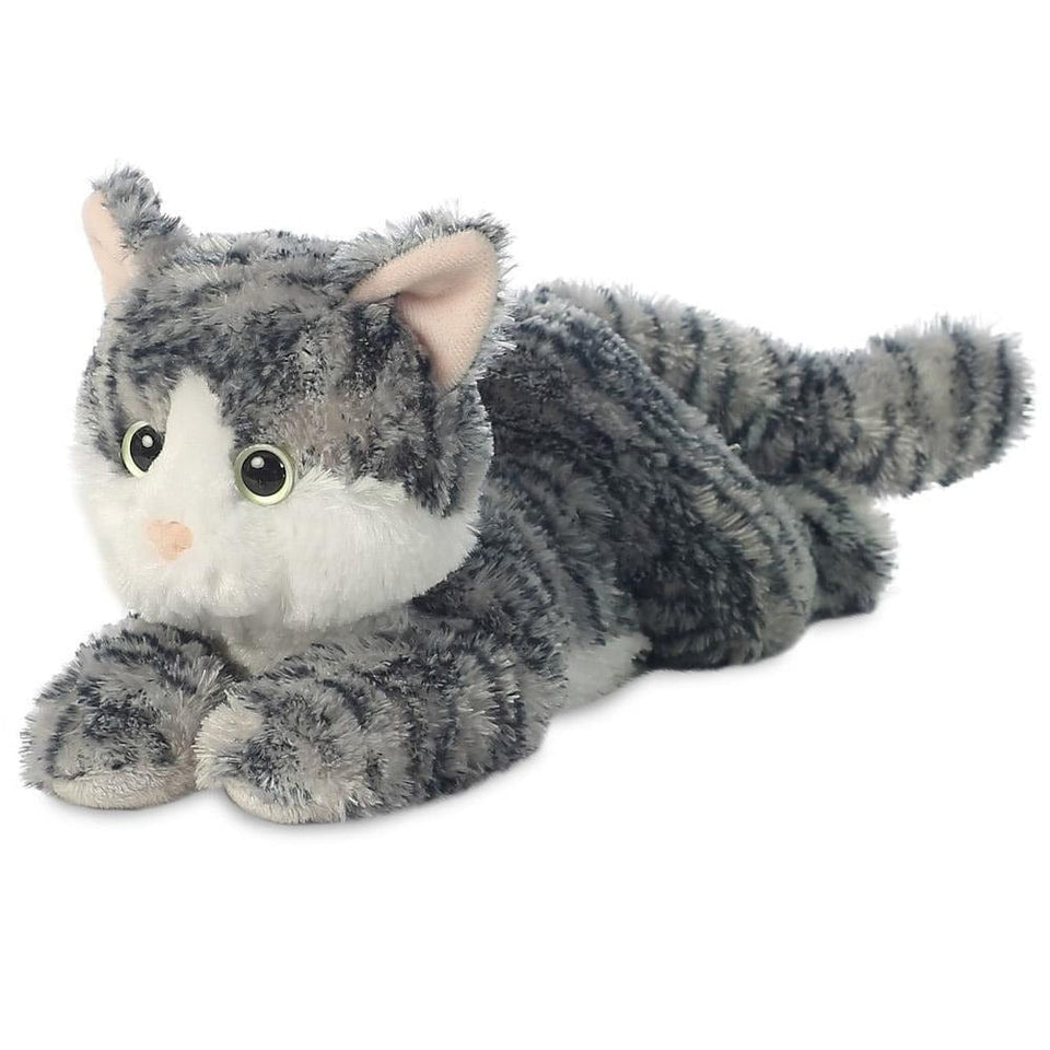 aurora 12" flopsies plush lily grey tabby cat soft toy