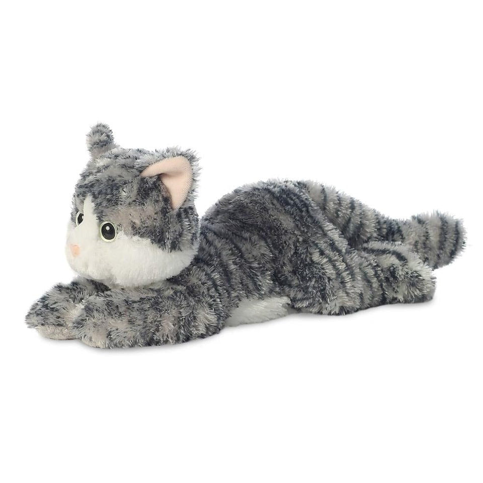 aurora 12" flopsies plush lily grey tabby cat soft toy
