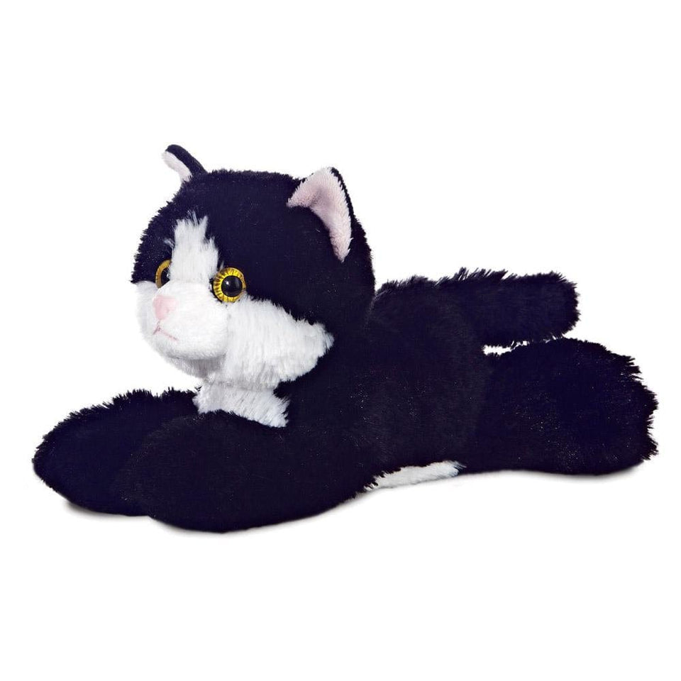 AURORA MINI FLOPSIE PLUSH BLACK & WHITE 8" CAT SOFT TOY KITTEN