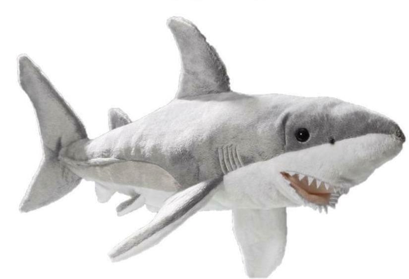 PLUSH GREAT WHITE SHARK 29CM SOFT TOY TEDDY KINGDOM OF TOYS