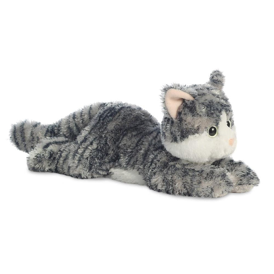 aurora 12" flopsies plush lily grey tabby cat soft toy