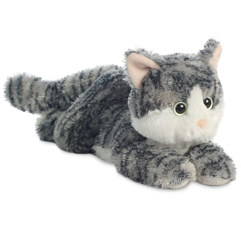 aurora 12" flopsies plush lily grey tabby cat soft toy